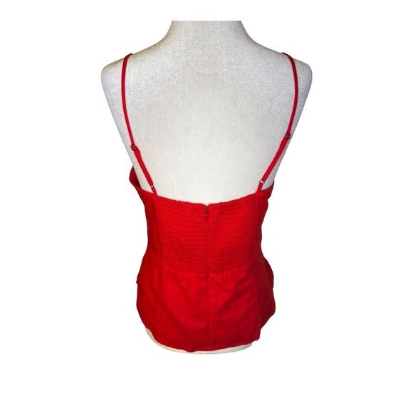 Madewell Ruched Squareneck Tank in Linen-Cotton Festival Red Size‎ 2 NWT - Picture 4 of 8